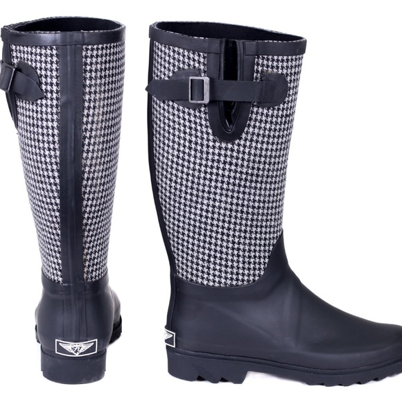 Women Tall Checkered Matte Rain Boots, RB-1903 - Picture 2 of 2